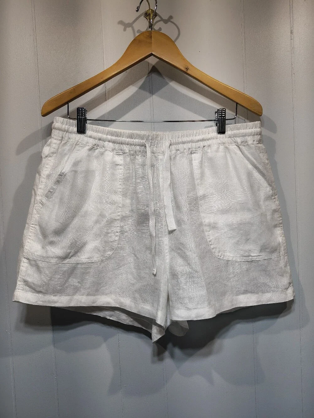 Quince 100% European Linen Shorts White Large L Drawstring Elastic Waist